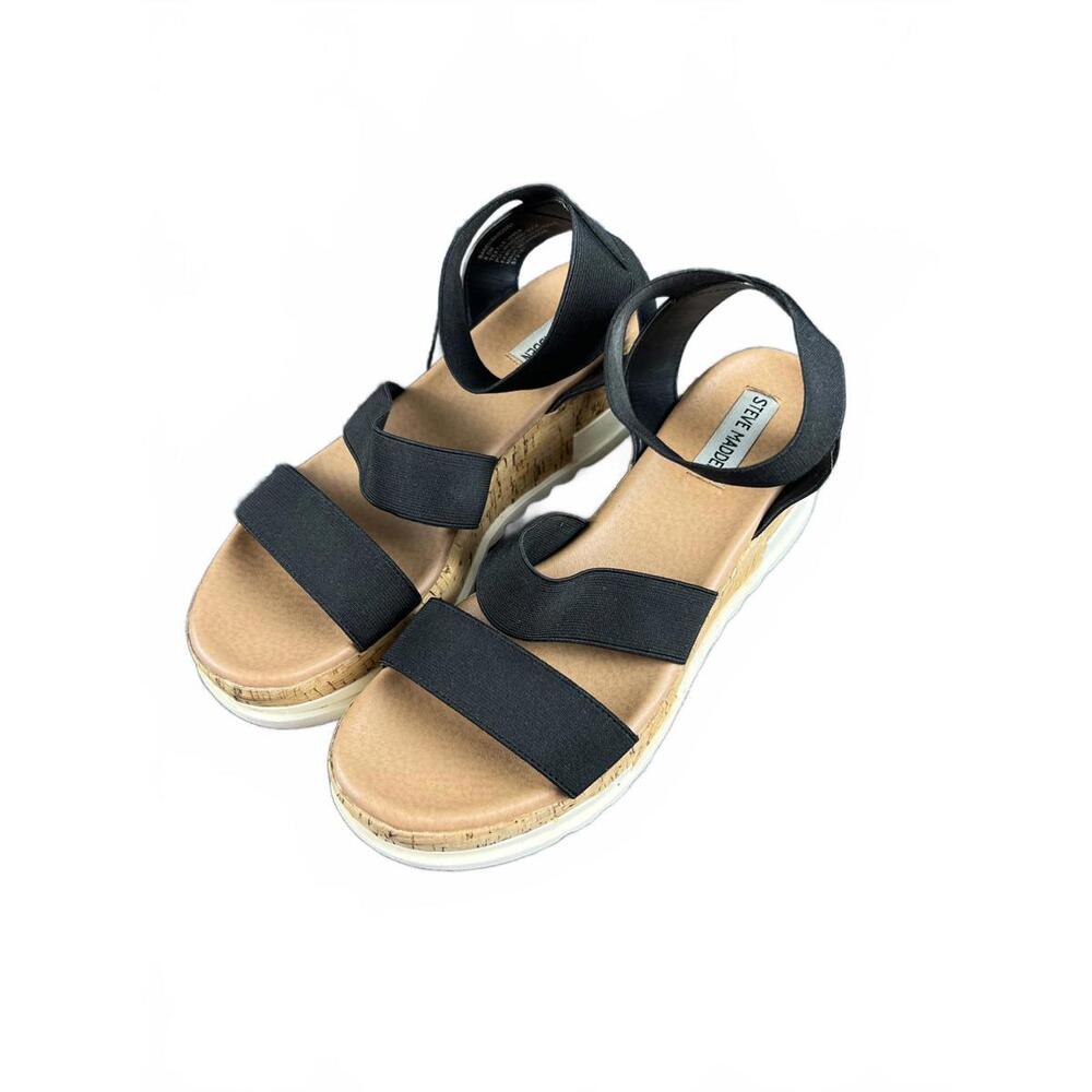 Steve Madden Bandi Platform Sandals – Black Elastic Straps – Women’s 8.5M